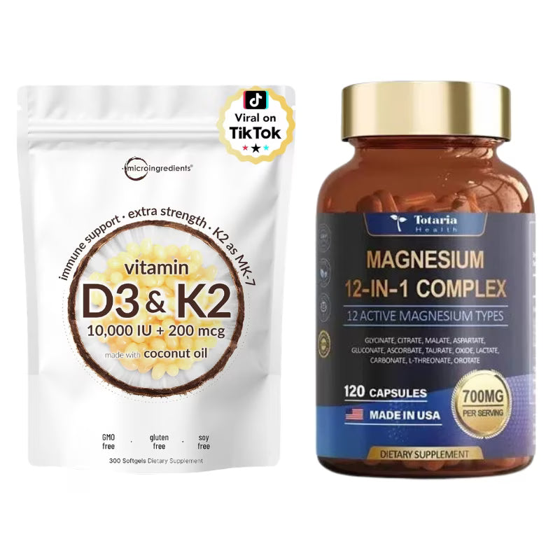 Combo Vitamina D3 & K2 + Magnesio 12 en 1